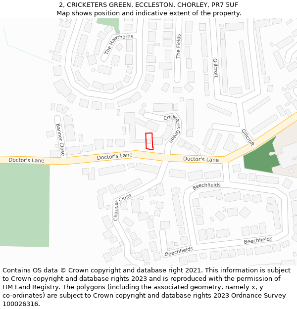 2, CRICKETERS GREEN, ECCLESTON, CHORLEY, PR7 5UF: Location map and indicative extent of plot