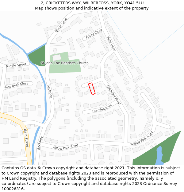 2, CRICKETERS WAY, WILBERFOSS, YORK, YO41 5LU: Location map and indicative extent of plot