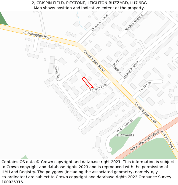 2, CRISPIN FIELD, PITSTONE, LEIGHTON BUZZARD, LU7 9BG: Location map and indicative extent of plot