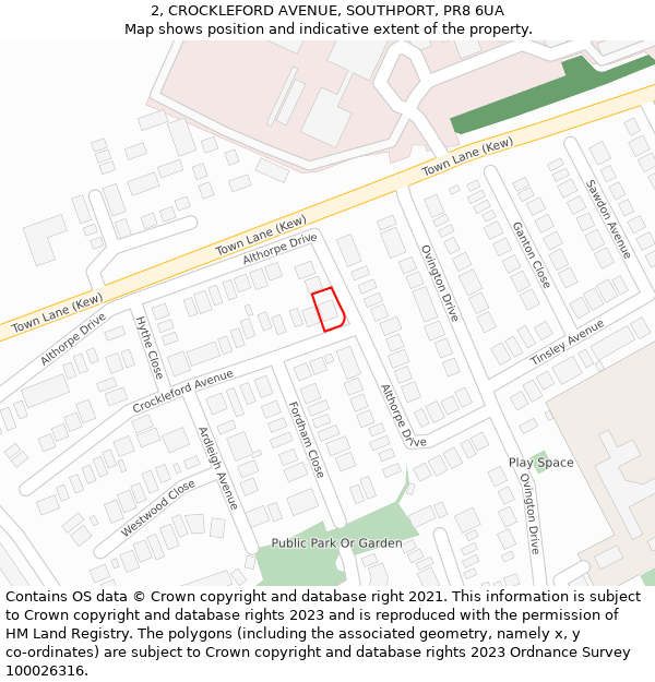 2, CROCKLEFORD AVENUE, SOUTHPORT, PR8 6UA: Location map and indicative extent of plot