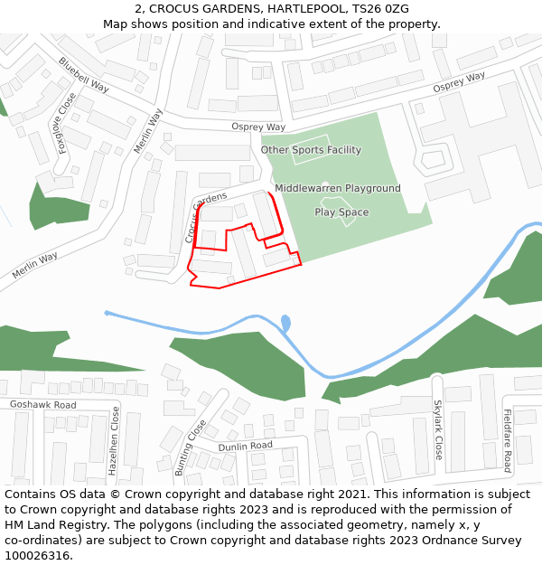 2, CROCUS GARDENS, HARTLEPOOL, TS26 0ZG: Location map and indicative extent of plot