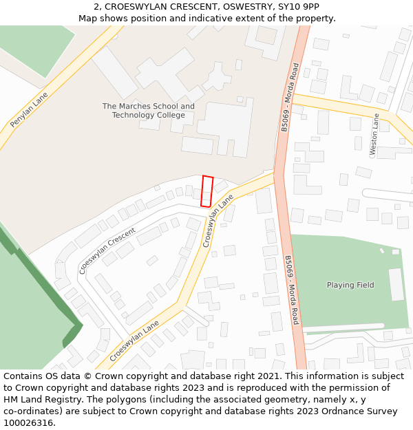 2, CROESWYLAN CRESCENT, OSWESTRY, SY10 9PP: Location map and indicative extent of plot