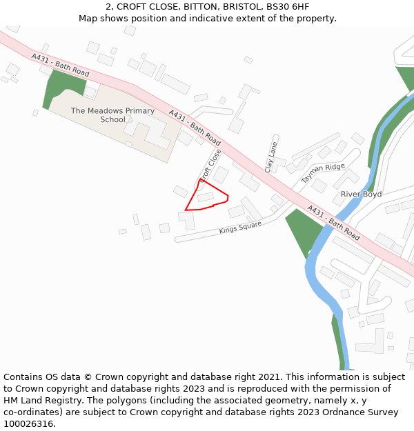 2, CROFT CLOSE, BITTON, BRISTOL, BS30 6HF: Location map and indicative extent of plot