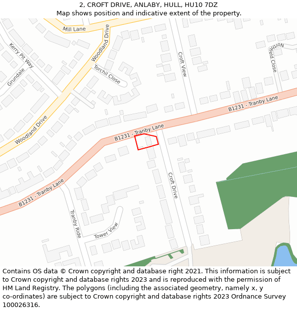 2, CROFT DRIVE, ANLABY, HULL, HU10 7DZ: Location map and indicative extent of plot