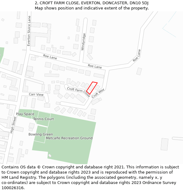 2, CROFT FARM CLOSE, EVERTON, DONCASTER, DN10 5DJ: Location map and indicative extent of plot