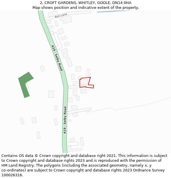 2, CROFT GARDENS, WHITLEY, GOOLE, DN14 0HA: Location map and indicative extent of plot