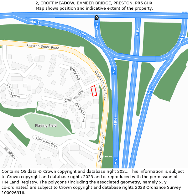 2, CROFT MEADOW, BAMBER BRIDGE, PRESTON, PR5 8HX: Location map and indicative extent of plot