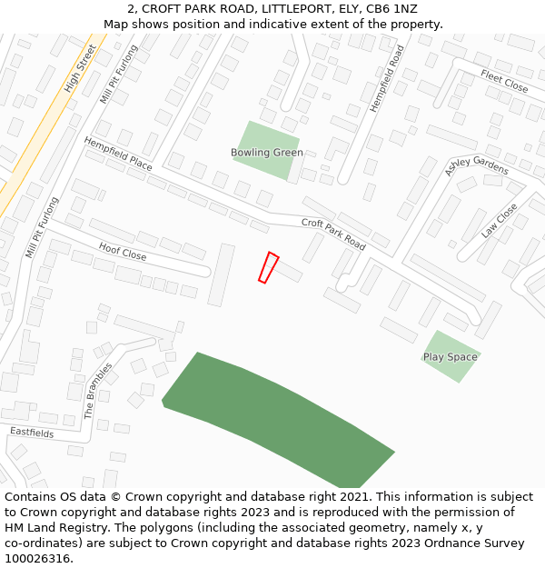 2, CROFT PARK ROAD, LITTLEPORT, ELY, CB6 1NZ: Location map and indicative extent of plot