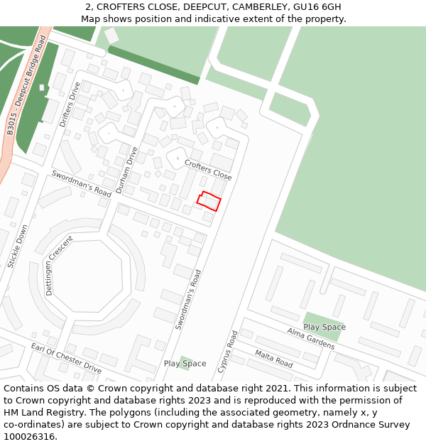 2, CROFTERS CLOSE, DEEPCUT, CAMBERLEY, GU16 6GH: Location map and indicative extent of plot