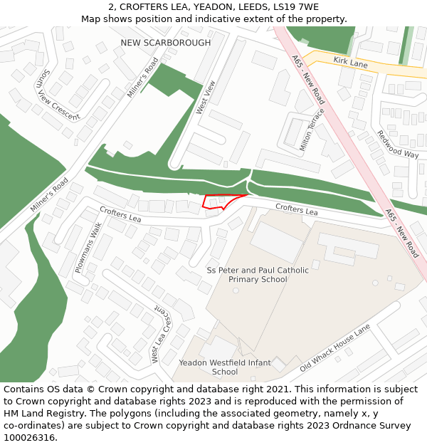 2, CROFTERS LEA, YEADON, LEEDS, LS19 7WE: Location map and indicative extent of plot