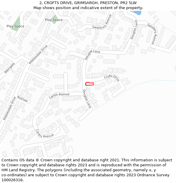 2, CROFTS DRIVE, GRIMSARGH, PRESTON, PR2 5LW: Location map and indicative extent of plot