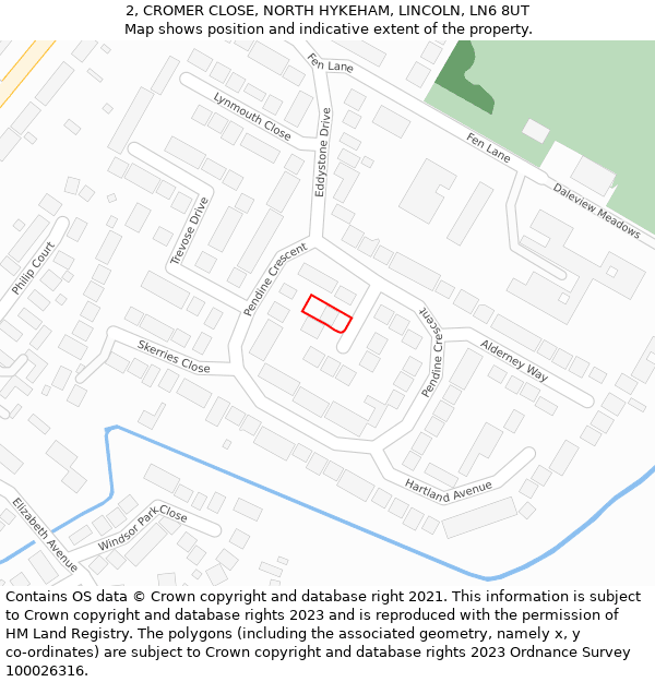 2, CROMER CLOSE, NORTH HYKEHAM, LINCOLN, LN6 8UT: Location map and indicative extent of plot