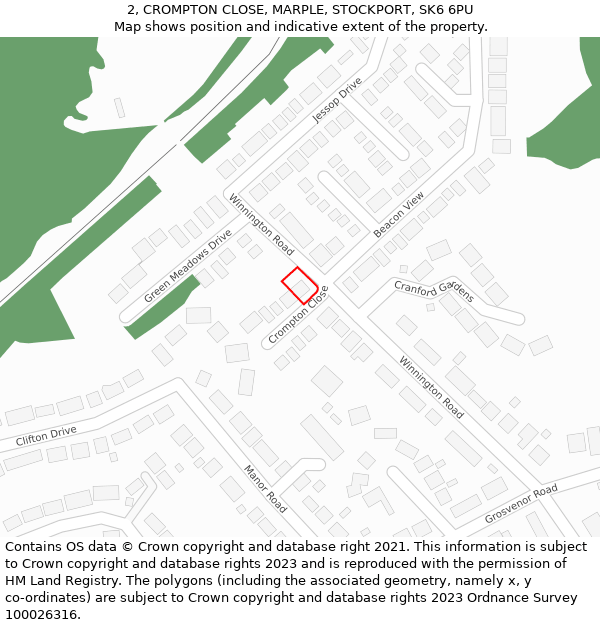 2, CROMPTON CLOSE, MARPLE, STOCKPORT, SK6 6PU: Location map and indicative extent of plot