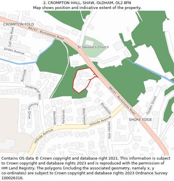 2, CROMPTON HALL, SHAW, OLDHAM, OL2 8FN: Location map and indicative extent of plot