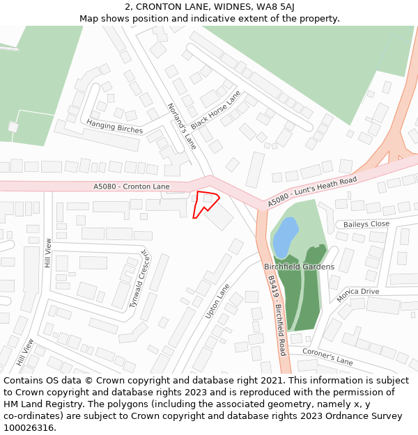 2, CRONTON LANE, WIDNES, WA8 5AJ: Location map and indicative extent of plot