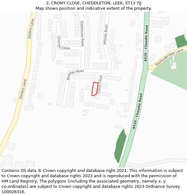 2, CRONY CLOSE, CHEDDLETON, LEEK, ST13 7JJ: Location map and indicative extent of plot