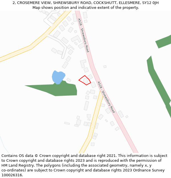 2, CROSEMERE VIEW, SHREWSBURY ROAD, COCKSHUTT, ELLESMERE, SY12 0JH: Location map and indicative extent of plot