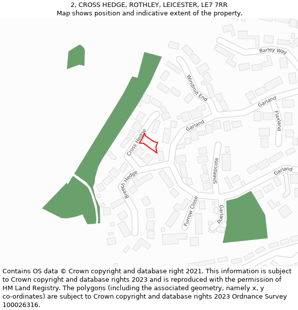 2, CROSS HEDGE, ROTHLEY, LEICESTER, LE7 7RR: Location map and indicative extent of plot