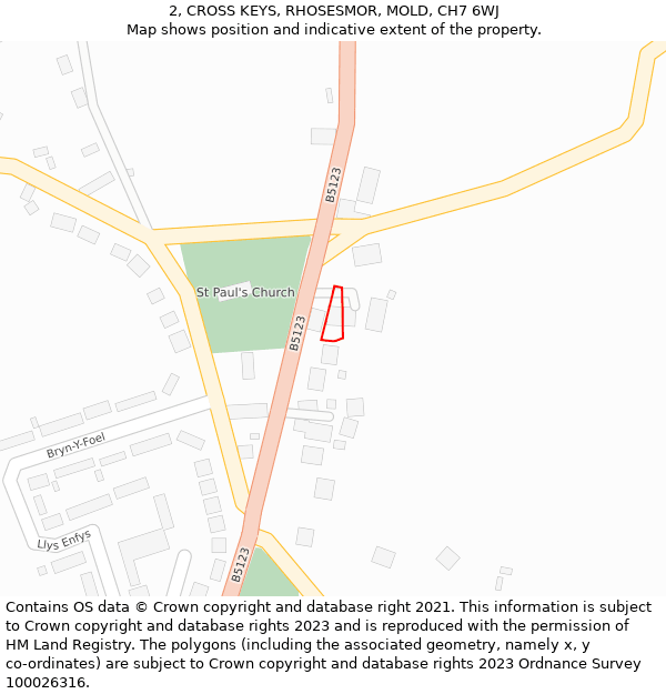 2, CROSS KEYS, RHOSESMOR, MOLD, CH7 6WJ: Location map and indicative extent of plot