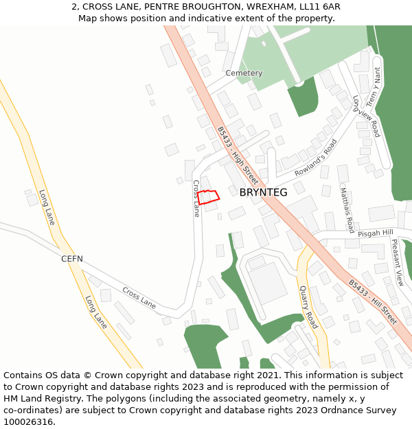 2, CROSS LANE, PENTRE BROUGHTON, WREXHAM, LL11 6AR: Location map and indicative extent of plot