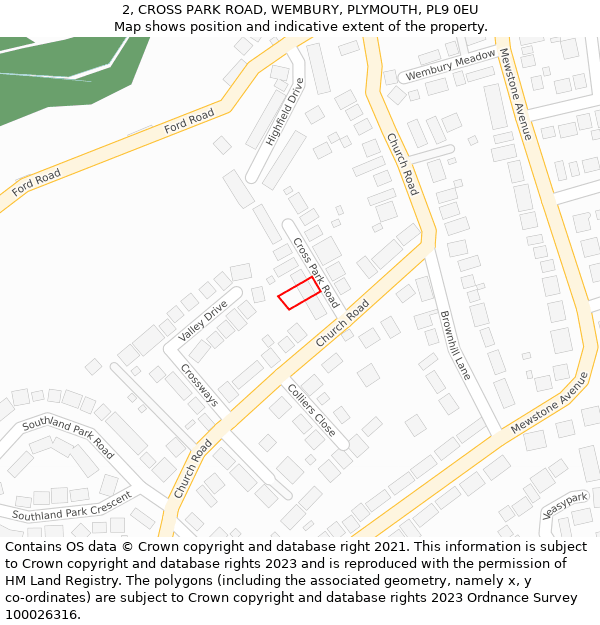 2, CROSS PARK ROAD, WEMBURY, PLYMOUTH, PL9 0EU: Location map and indicative extent of plot