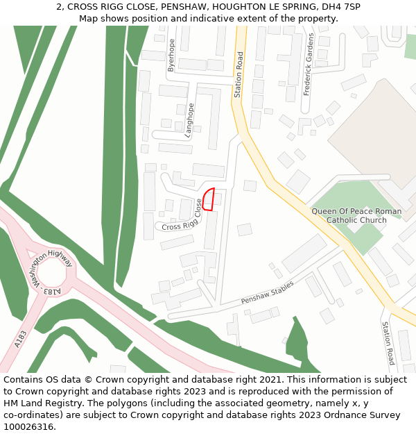 2, CROSS RIGG CLOSE, PENSHAW, HOUGHTON LE SPRING, DH4 7SP: Location map and indicative extent of plot