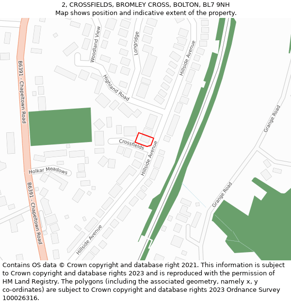 2, CROSSFIELDS, BROMLEY CROSS, BOLTON, BL7 9NH: Location map and indicative extent of plot