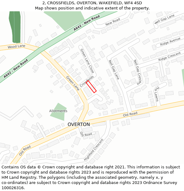 2, CROSSFIELDS, OVERTON, WAKEFIELD, WF4 4SD: Location map and indicative extent of plot