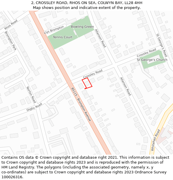 2, CROSSLEY ROAD, RHOS ON SEA, COLWYN BAY, LL28 4HH: Location map and indicative extent of plot