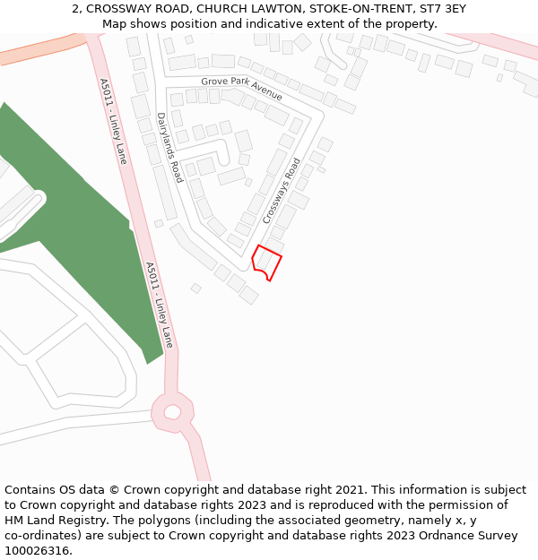 2, CROSSWAY ROAD, CHURCH LAWTON, STOKE-ON-TRENT, ST7 3EY: Location map and indicative extent of plot