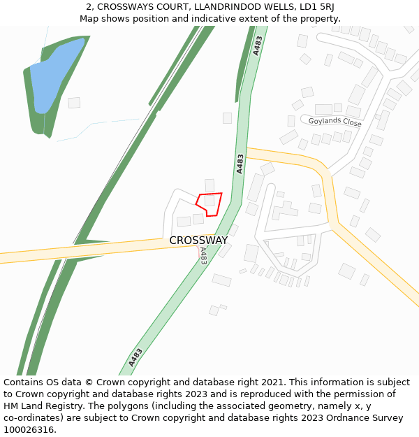 2, CROSSWAYS COURT, LLANDRINDOD WELLS, LD1 5RJ: Location map and indicative extent of plot