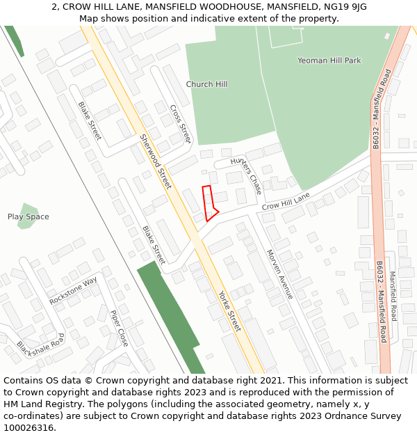 2, CROW HILL LANE, MANSFIELD WOODHOUSE, MANSFIELD, NG19 9JG: Location map and indicative extent of plot
