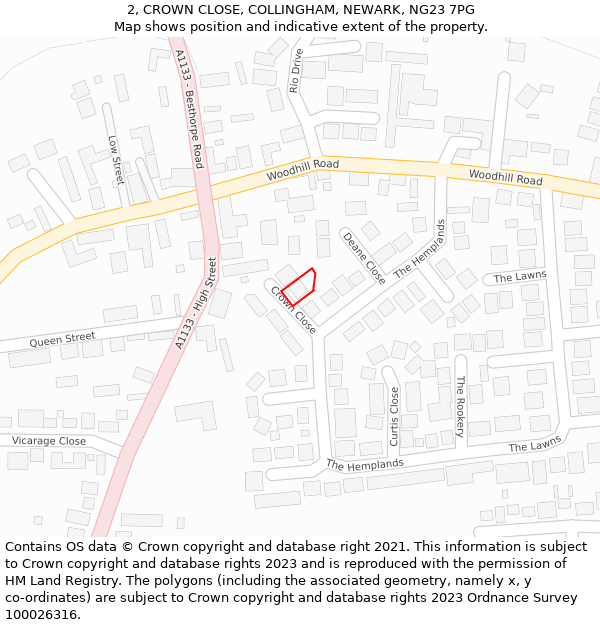 2, CROWN CLOSE, COLLINGHAM, NEWARK, NG23 7PG: Location map and indicative extent of plot