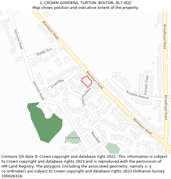 2, CROWN GARDENS, TURTON, BOLTON, BL7 0QZ: Location map and indicative extent of plot