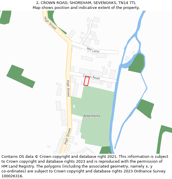 2, CROWN ROAD, SHOREHAM, SEVENOAKS, TN14 7TL: Location map and indicative extent of plot