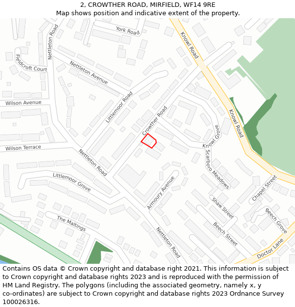 2, CROWTHER ROAD, MIRFIELD, WF14 9RE: Location map and indicative extent of plot