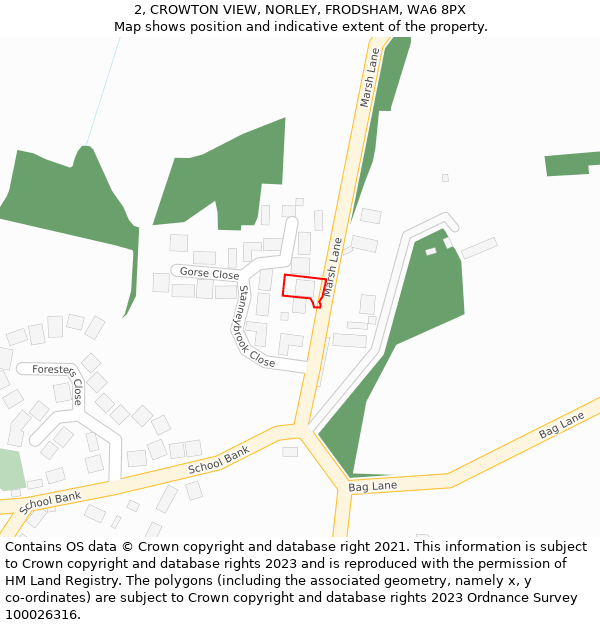 2, CROWTON VIEW, NORLEY, FRODSHAM, WA6 8PX: Location map and indicative extent of plot