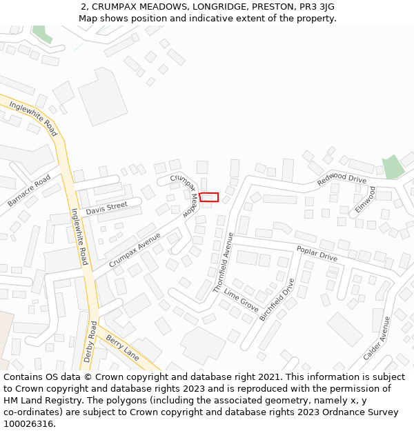2, CRUMPAX MEADOWS, LONGRIDGE, PRESTON, PR3 3JG: Location map and indicative extent of plot