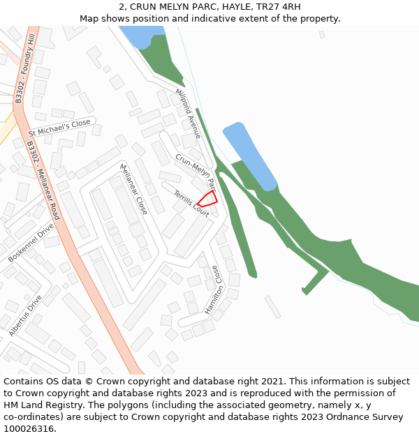 2, CRUN MELYN PARC, HAYLE, TR27 4RH: Location map and indicative extent of plot