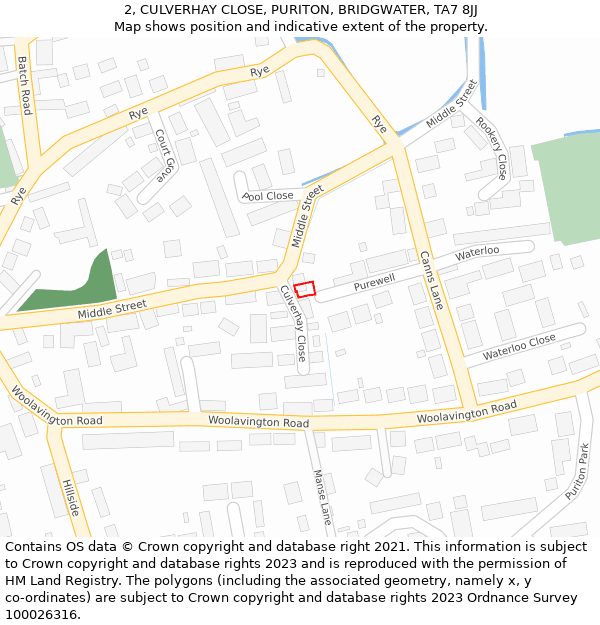 2, CULVERHAY CLOSE, PURITON, BRIDGWATER, TA7 8JJ: Location map and indicative extent of plot