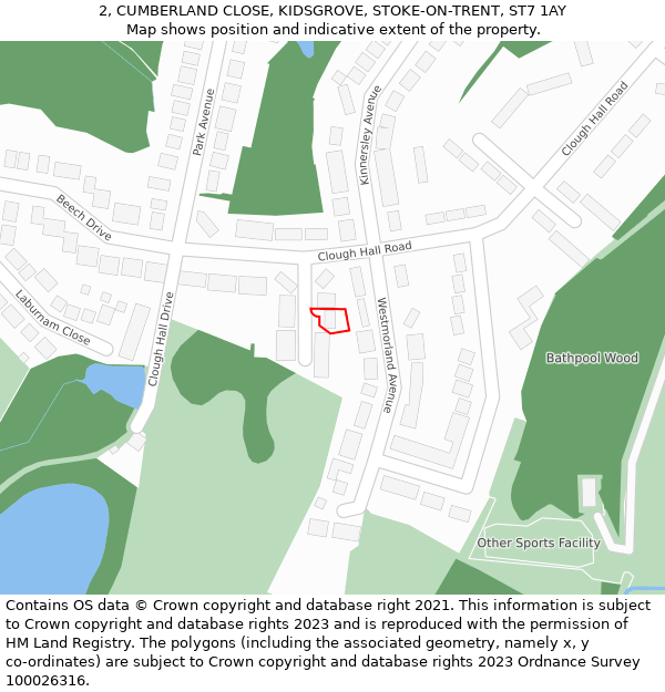 2, CUMBERLAND CLOSE, KIDSGROVE, STOKE-ON-TRENT, ST7 1AY: Location map and indicative extent of plot
