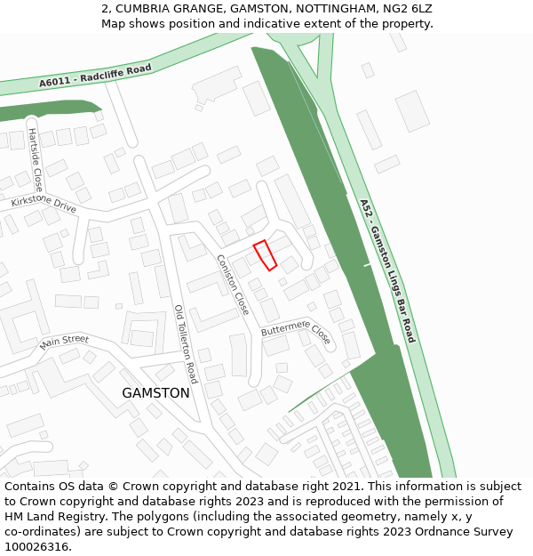2, CUMBRIA GRANGE, GAMSTON, NOTTINGHAM, NG2 6LZ: Location map and indicative extent of plot