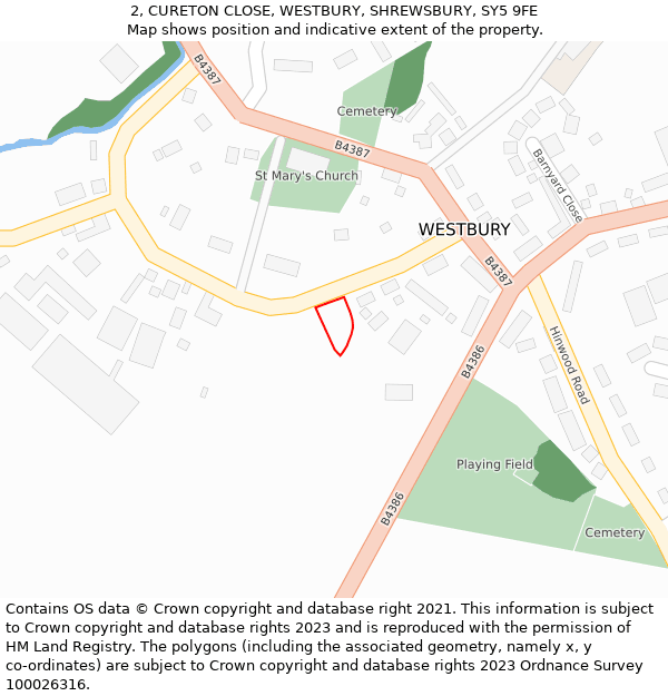 2, CURETON CLOSE, WESTBURY, SHREWSBURY, SY5 9FE: Location map and indicative extent of plot