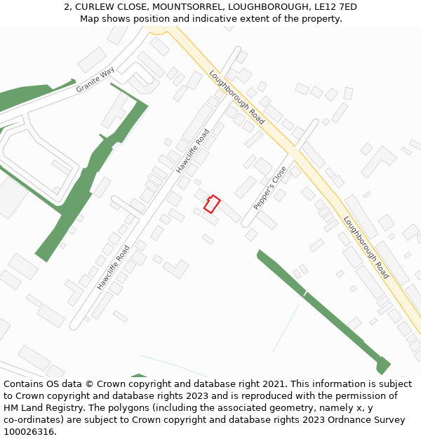 2, CURLEW CLOSE, MOUNTSORREL, LOUGHBOROUGH, LE12 7ED: Location map and indicative extent of plot