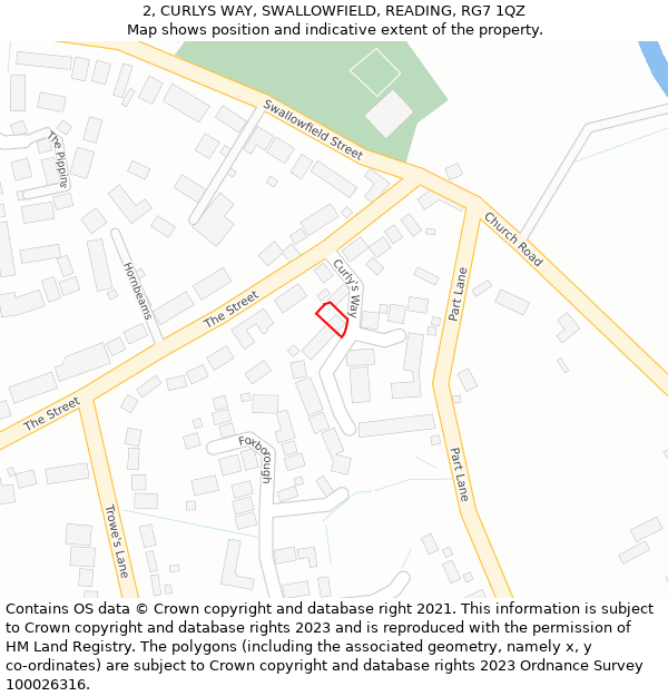 2, CURLYS WAY, SWALLOWFIELD, READING, RG7 1QZ: Location map and indicative extent of plot