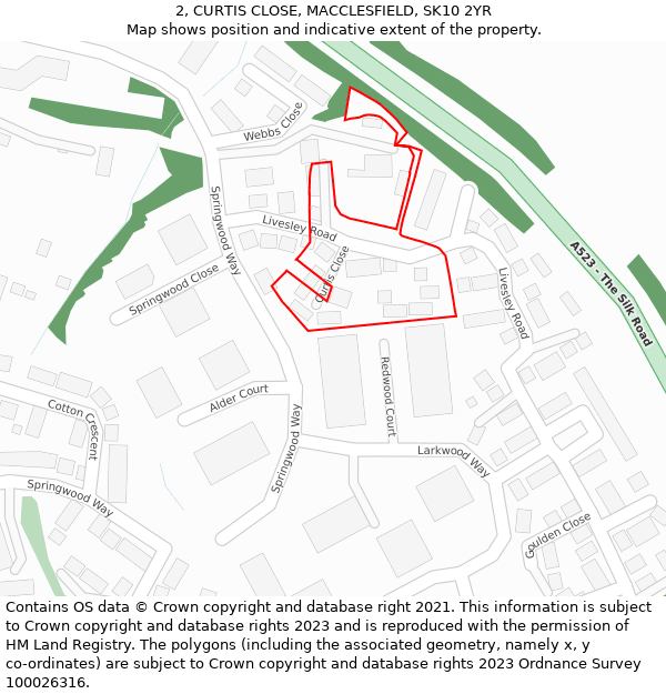 2, CURTIS CLOSE, MACCLESFIELD, SK10 2YR: Location map and indicative extent of plot