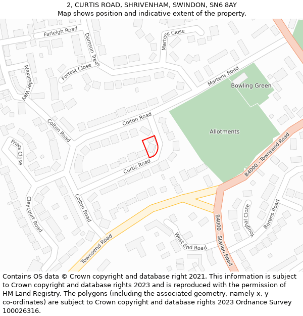 2, CURTIS ROAD, SHRIVENHAM, SWINDON, SN6 8AY: Location map and indicative extent of plot