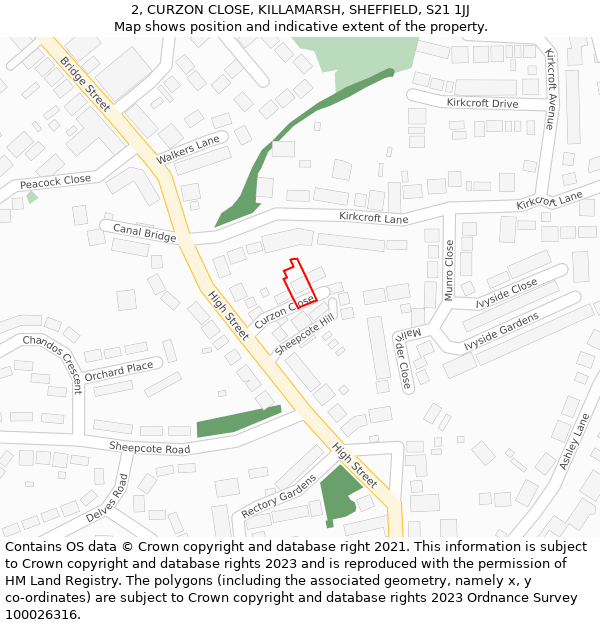 2, CURZON CLOSE, KILLAMARSH, SHEFFIELD, S21 1JJ: Location map and indicative extent of plot