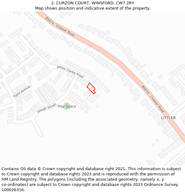 2, CURZON COURT, WINSFORD, CW7 2RY: Location map and indicative extent of plot