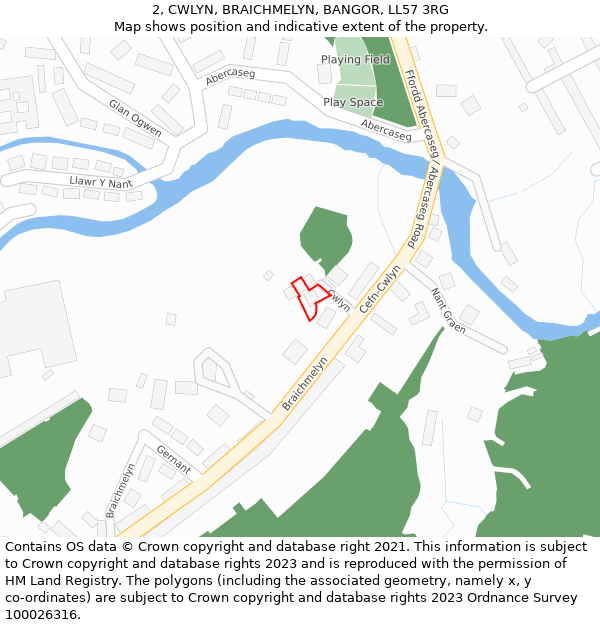 2, CWLYN, BRAICHMELYN, BANGOR, LL57 3RG: Location map and indicative extent of plot